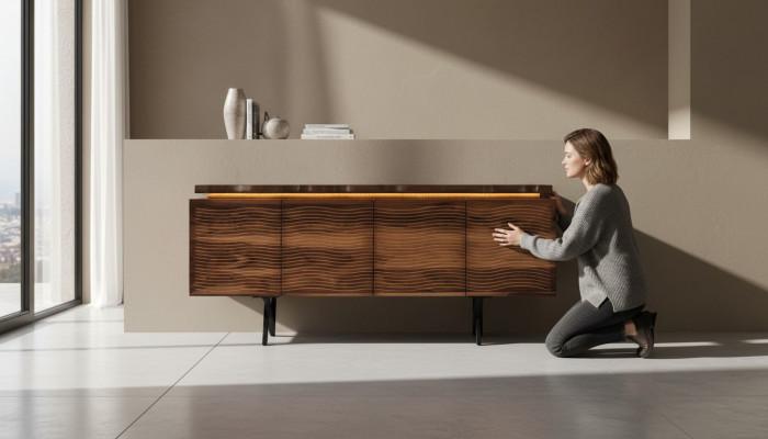Designer brong Holz Kommod Luxuriéist Sideboard Iesszëmmer Holzschaf.
