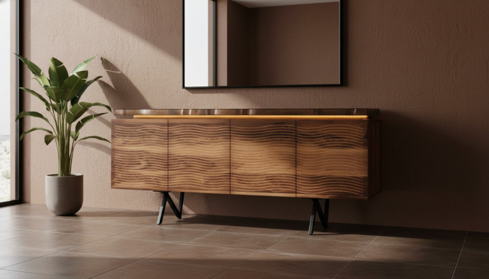 Designer brong Holz Kommod Luxuriéist Sideboard Iesszëmmer Holzschaf.