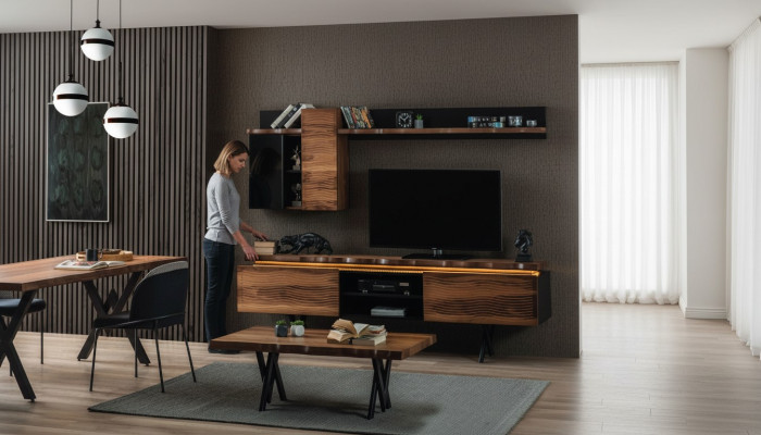 Luxuriéis Wunnzëmmer Wandmontéiert Wandschränk TV-Stell Couchtisch 3-teileg