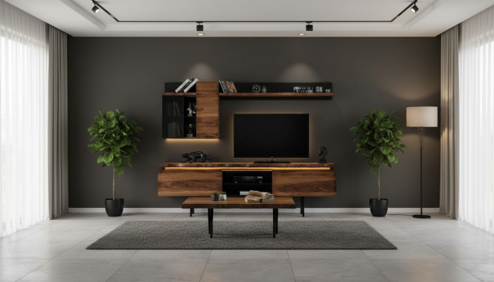 Luxuriéis Wunnzëmmer Wandmontéiert Wandschränk TV-Stell Couchtisch 3-teileg
