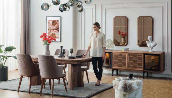 Stilvoll Iessgrupp Exklusiven Holzdësch Designer Sideboard Still 10tlg