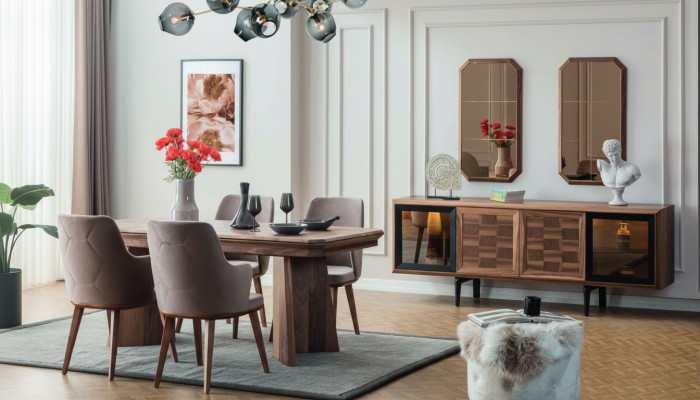 Stilvoll Iessgrupp Exklusiven Holzdësch Designer Sideboard Still 10tlg
