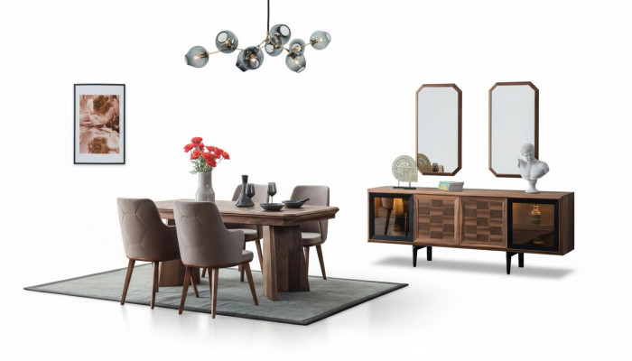 Stilvoll Iessgrupp Exklusiven Holzdësch Designer Sideboard Still 10tlg