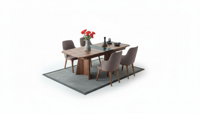 Komplett Iessgrupp Designer Iessgewand Holz Iessdësch 6x gepolstert Still