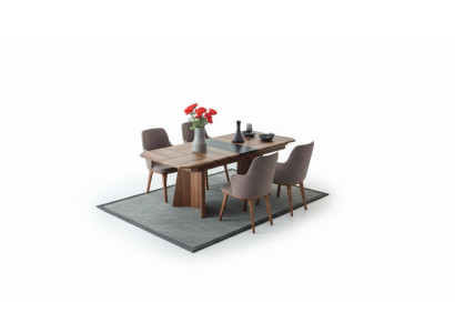 Komplett Iessgrupp Designer Iessgewand Holz Iessdësch 6x gepolstert Still