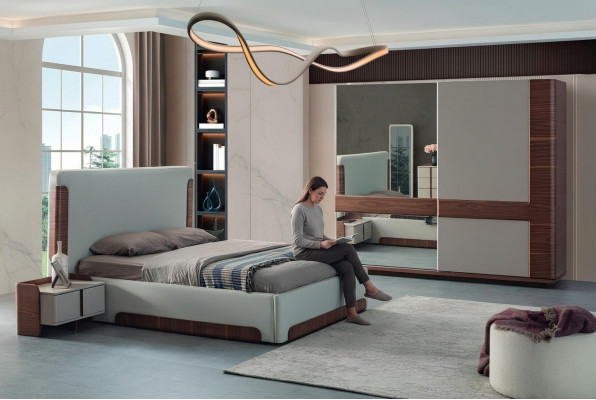 Graziéis Schlofzëmmer Miwwelen Luxus Polsterbett Designer Kleederschaf