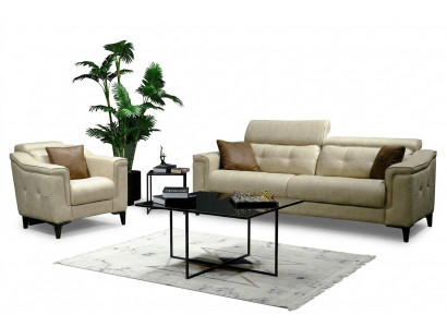 Beige Wunnzëmmer Dräi-Platze Lieder 3-Sëtzer Polster Couch Holzstruktuur