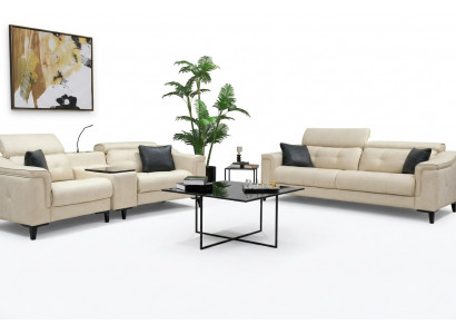 Beige Lieder Couchgruppé Designer 3-Sëtzer Zwéisëtzer Canapé 2tlg Set