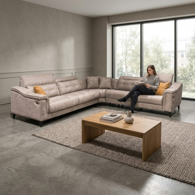 Robust Gro Eckcanapé Wunnzëmmer an L-Form Liederkanapé Designer Couches