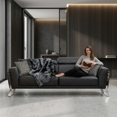 Schwaarze Wunnzëmmer Dräisiichter Designer Canapé Luxus Lieder 3-Plätzer Miwwelen