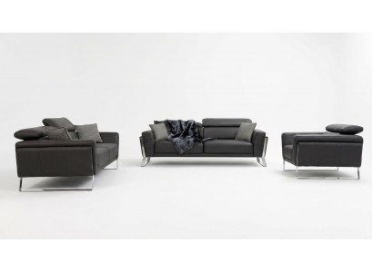 Designer Konschtleder Canapé-Set 2x Drësëtzeger Luxus-Sessel 3 Deeler
