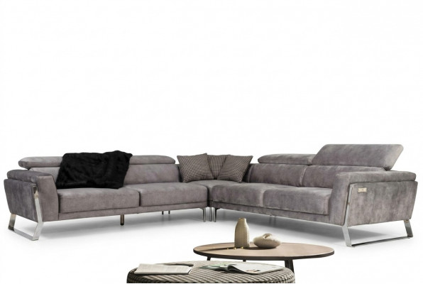 Grau Wunnzëmmer Eckcouch L-Form Couch Grousst Stoffséi Luxus Miwwelen Neit