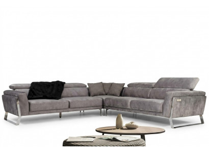 Grau Wunnzëmmer Eckcouch L-Form Couch Grousst Stoffséi Luxus Miwwelen Neit
