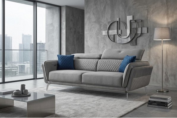 Groue Stoffsofa Luxuspolstersofa Modernen Drësëtzeger Stoffmiwwel