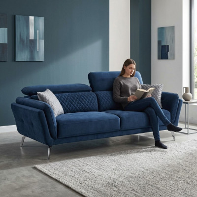 Blo Stoffsofa Modernes Wunnzëmmer Dräisëtzer Luxus 3-Sëtzer Canapé