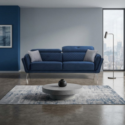 Blo Stoffsofa Modernes Wunnzëmmer Dräisëtzer Luxus 3-Sëtzer Canapé