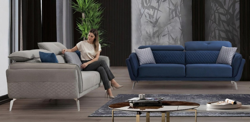 Designer Polstersofa-Sets Blot-Grau Stoffdivanen Luxus 2x 3-Sëtzer
