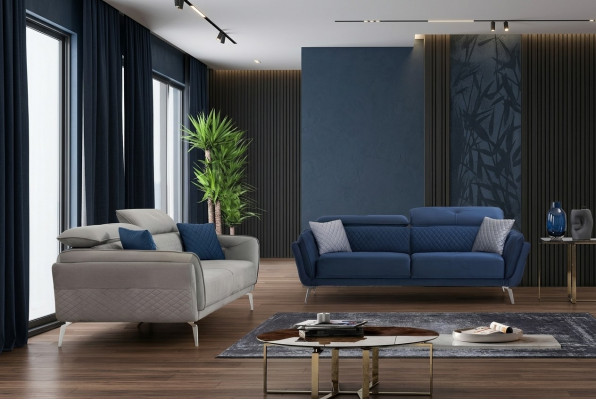 Designer Polstersofa-Sets Blot-Grau Stoffdivanen Luxus 2x 3-Sëtzer