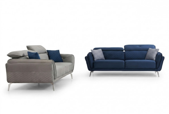 Designer Polstersofa-Sets Blot-Grau Stoffdivanen Luxus 2x 3-Sëtzer