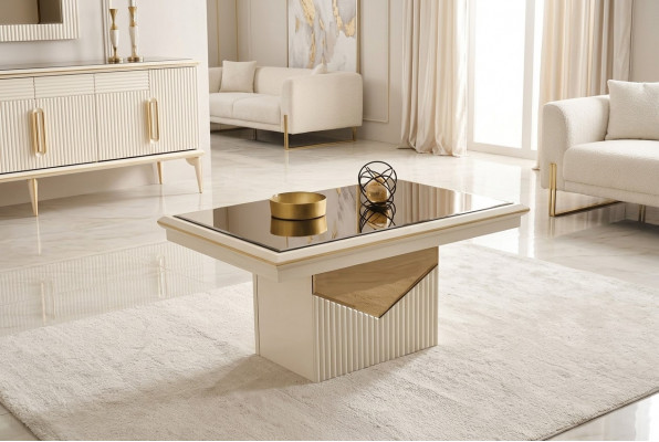 Luxus Salontafel Kaffisdësch Sofadësch Säitentësch Holz Beige Dësch