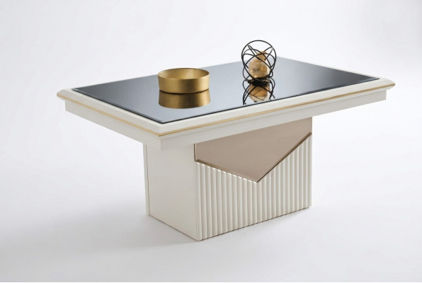 Luxus Salontafel Kaffisdësch Sofadësch Säitentësch Holz Beige Dësch