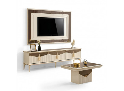 Luxus Wunnwand TV-Ständer Wandpanel Wunnzëmmer RTV Lowboard Gold