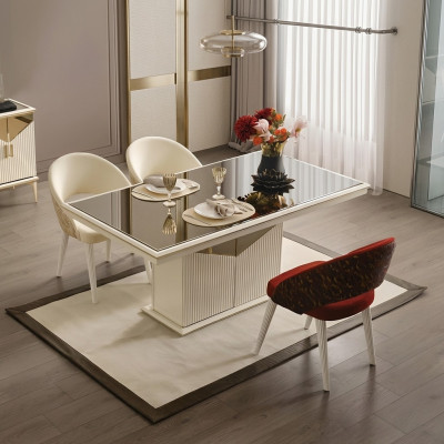 Iesszëmmerdësch Iessdësch Dësch Iesszëmmer Iesseck Beige Holz Gold Luxus