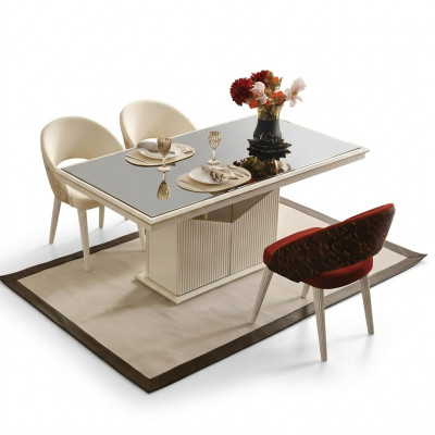 Iesszëmmerdësch Iessdësch Dësch Iesszëmmer Iesseck Beige Holz Gold Luxus