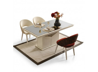 Iesszëmmerdësch Iessdësch Dësch Iesszëmmer Iesseck Beige Holz Gold Luxus