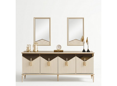 Luxus Sideboard Anrichte Schaf Kommode Holzschaf Holz Beige Gold