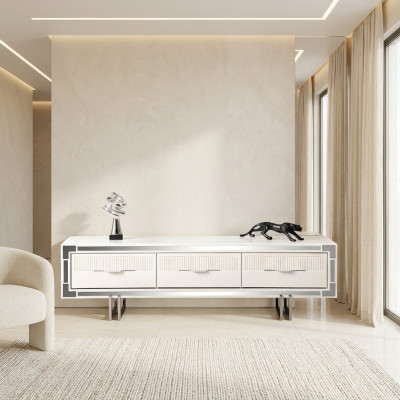 Sideboard TV Ständer Wandpanel Wäiss RTV Lowboard Modern Wunnwand