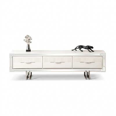 Sideboard TV Ständer Wandpanel Wäiss RTV Lowboard Modern Wunnwand