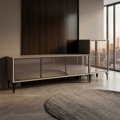 Säitestéck TV Stand RTV Lowboard Wäiss Holz Dësch Miwwel Wunnzëmmer