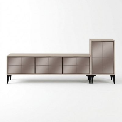 Säitestéck TV Stand RTV Lowboard Wäiss Holz Dësch Miwwel Wunnzëmmer