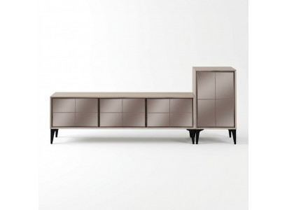 Säitestéck TV Stand RTV Lowboard Wäiss Holz Dësch Miwwel Wunnzëmmer