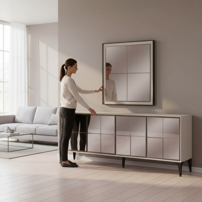 Anrichte Luxus Sideboard Schaf Kommode Holzschaf Holz Wäiss Modern