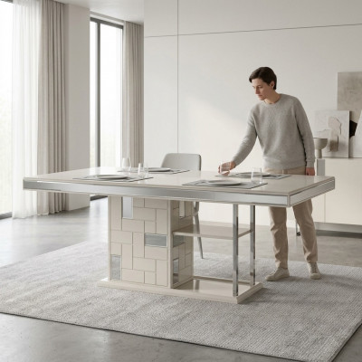 Luxus Iesszëmmerdësch Iessdësch Dësch Iesszëmmer Miwwelen Iesseck Holz Wäiss