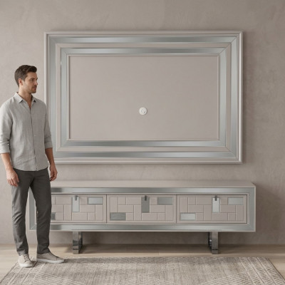 Wunnwand Sideboard TV-Stänner Wandpaneel Wäiss RTV Lowboard Modern