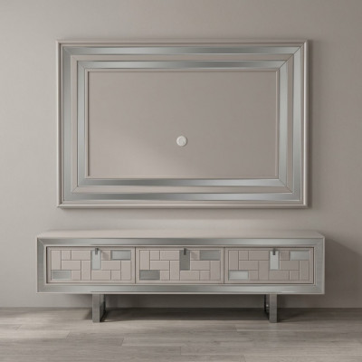 Wunnwand Sideboard TV-Stänner Wandpaneel Wäiss RTV Lowboard Modern