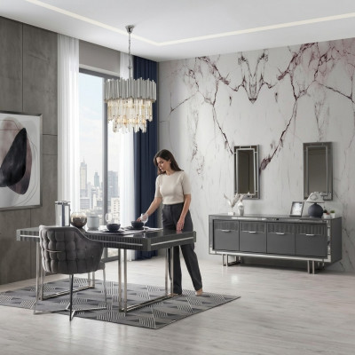 Moderne komplett Iessdësch 2tlg Anrichte Iesszëmmerdësch Holz Gro