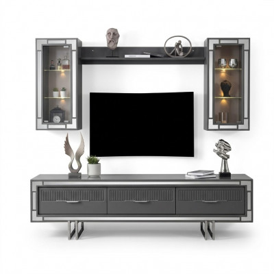 Wunnwand TV Stännerschreif, Couchtisch, RTV Lowboard, Gro Set, 3 Stéck
