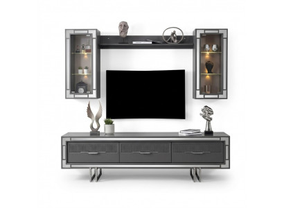 Wunnwand TV Stännerschreif, Couchtisch, RTV Lowboard, Gro Set, 3 Stéck