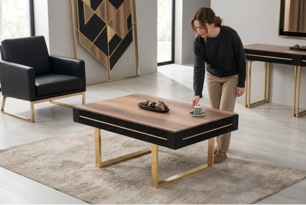 Couchtisch Kaffeisdësch Sofadësch Bäikëscht Holz Brong Dësch Design