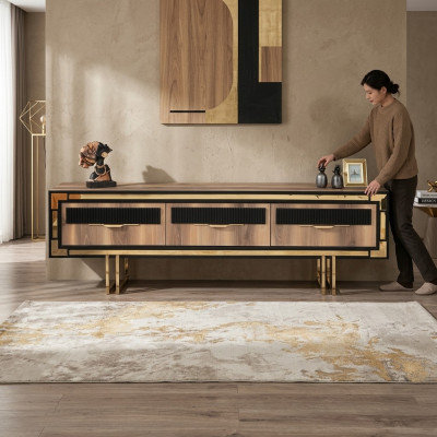 Wunnzëmmer Sideboard TV Stänner RTV Lowboard Wunnwand Holz Brong Miwwelen