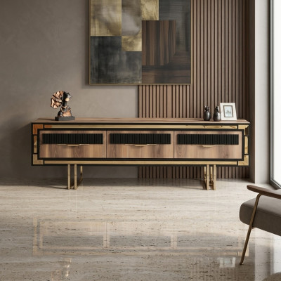 Wunnzëmmer Sideboard TV Stänner RTV Lowboard Wunnwand Holz Brong Miwwelen
