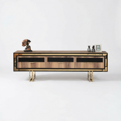 Wunnzëmmer Sideboard TV Stänner RTV Lowboard Wunnwand Holz Brong Miwwelen