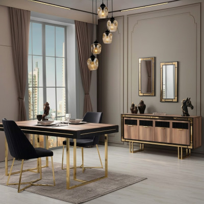 Iesszëmmermiwwel Iessdësch Braun 2-deeleg Sideboard Iesszëmmerdësch Holz Dësch