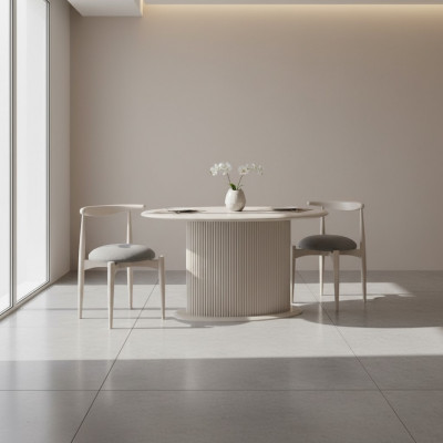 Iesszëmmer Iessgrupp Komplett Iessdësch Still 3tlg Beige Design Oval