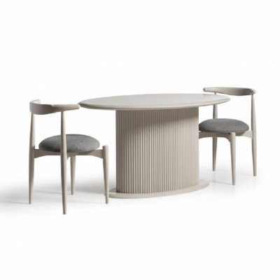 Iesszëmmer Iessgrupp Komplett Iessdësch Still 3tlg Beige Design Oval