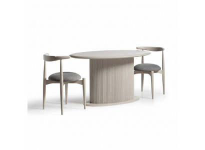 Iesszëmmer Iessgrupp Komplett Iessdësch Still 3tlg Beige Design Oval